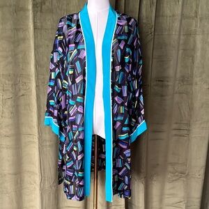 Bob Mackie Teal and Black Silk Kimono